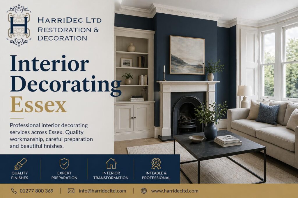 Interior decorating in Essex with professional wall and ceiling painting by HarriDec Ltd