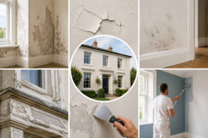 Peeling paint and wall damage showing signs a home needs professional repainting and restoration in Essex