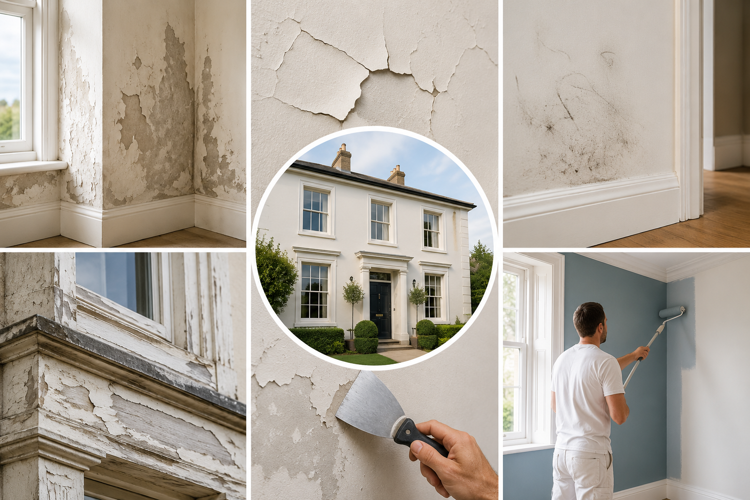 Peeling paint and wall damage showing signs a home needs professional repainting and restoration in Essex